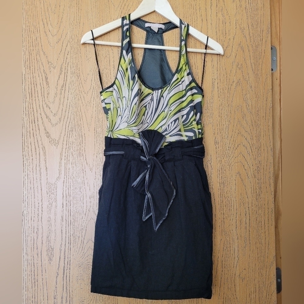 Hype black, green side zip w/hook&eye racerback mock paperbag sleeveless dress 4